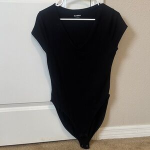 Old Navy Black V-Neck Short Sleeve Bodysuit